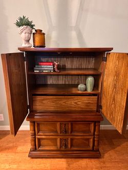 Vintage Wood Armoire Cabinet with Shelves