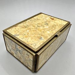 Jasper & Brass Trinket Box Hinged Lidded Signed BELART Mexico 4" x 3"