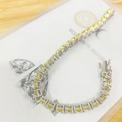 MOISSANITE CANARY YELLOW 5MM TENNIS BRACELETS AND EARING 6.5MM COMBO 18K/925SS PASSES DIAMOND TESTER 