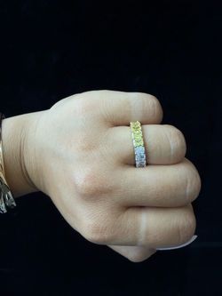 2CT Two Tone Radiant Shape Yellow Lab Grown Diamond Eternity Band Ring