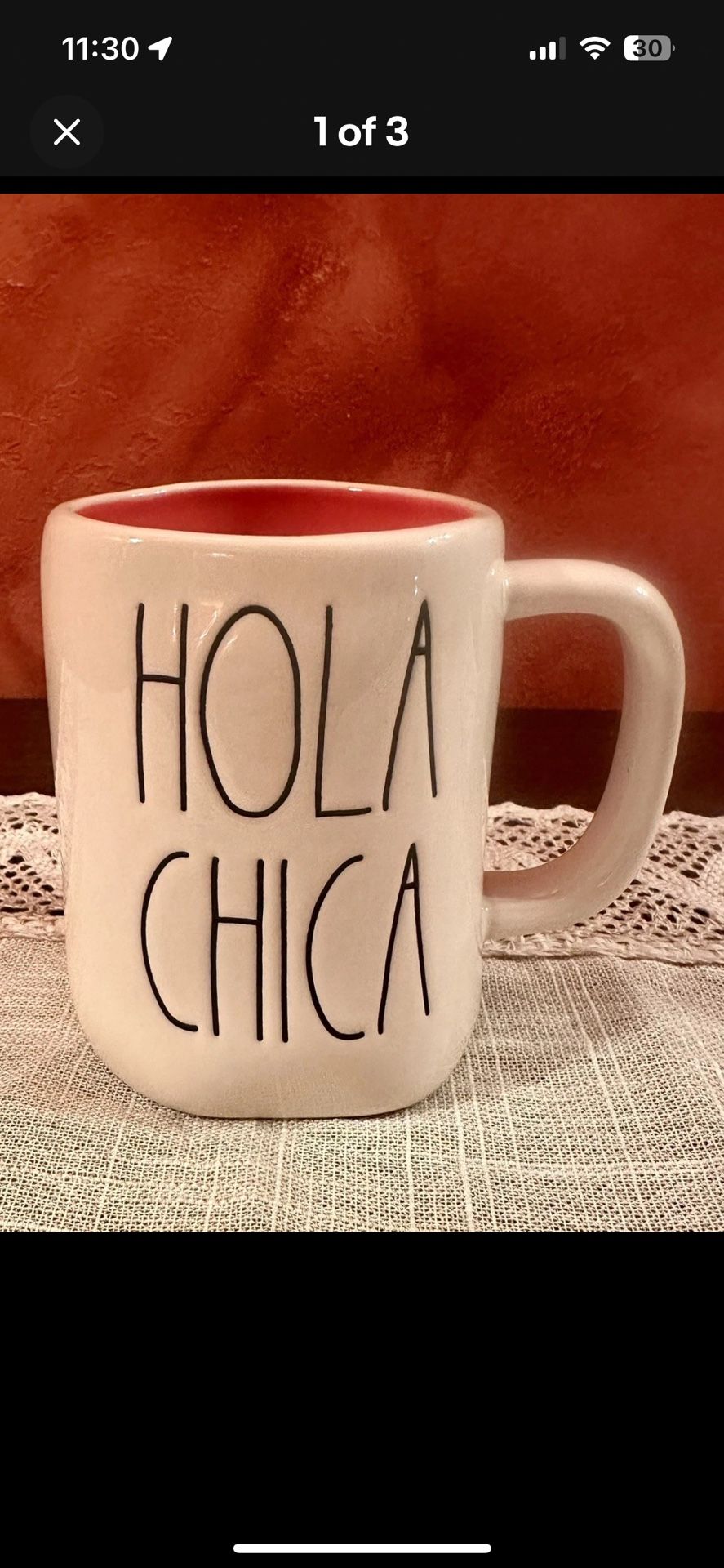 🟠Rae Dunn By Magenta Collection “Hola Chica” Mug White RARE Orange inside