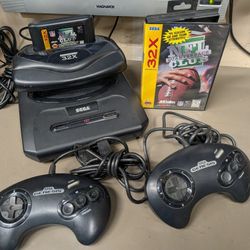 Sega Genesis with 32x unit, 2 controllers and game