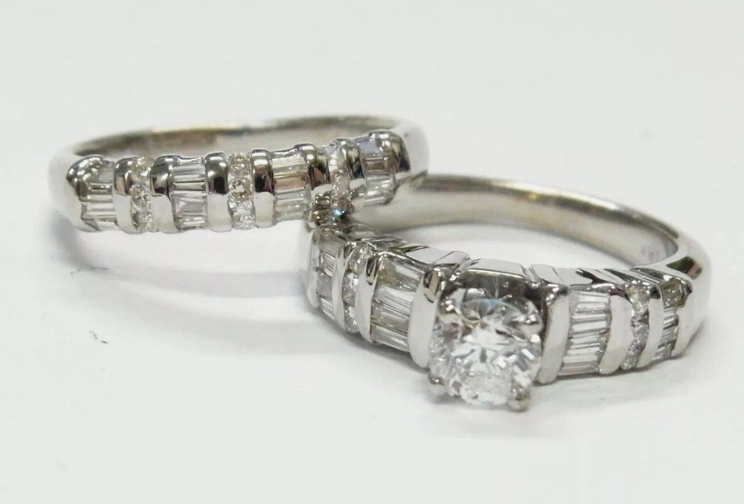 0.50ct Center Diamond 18k White Gold Rings 1.36ctw Engagement Wedding Set