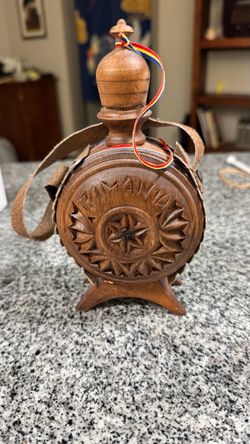 Romanian Hand-Carved Wooden Flask