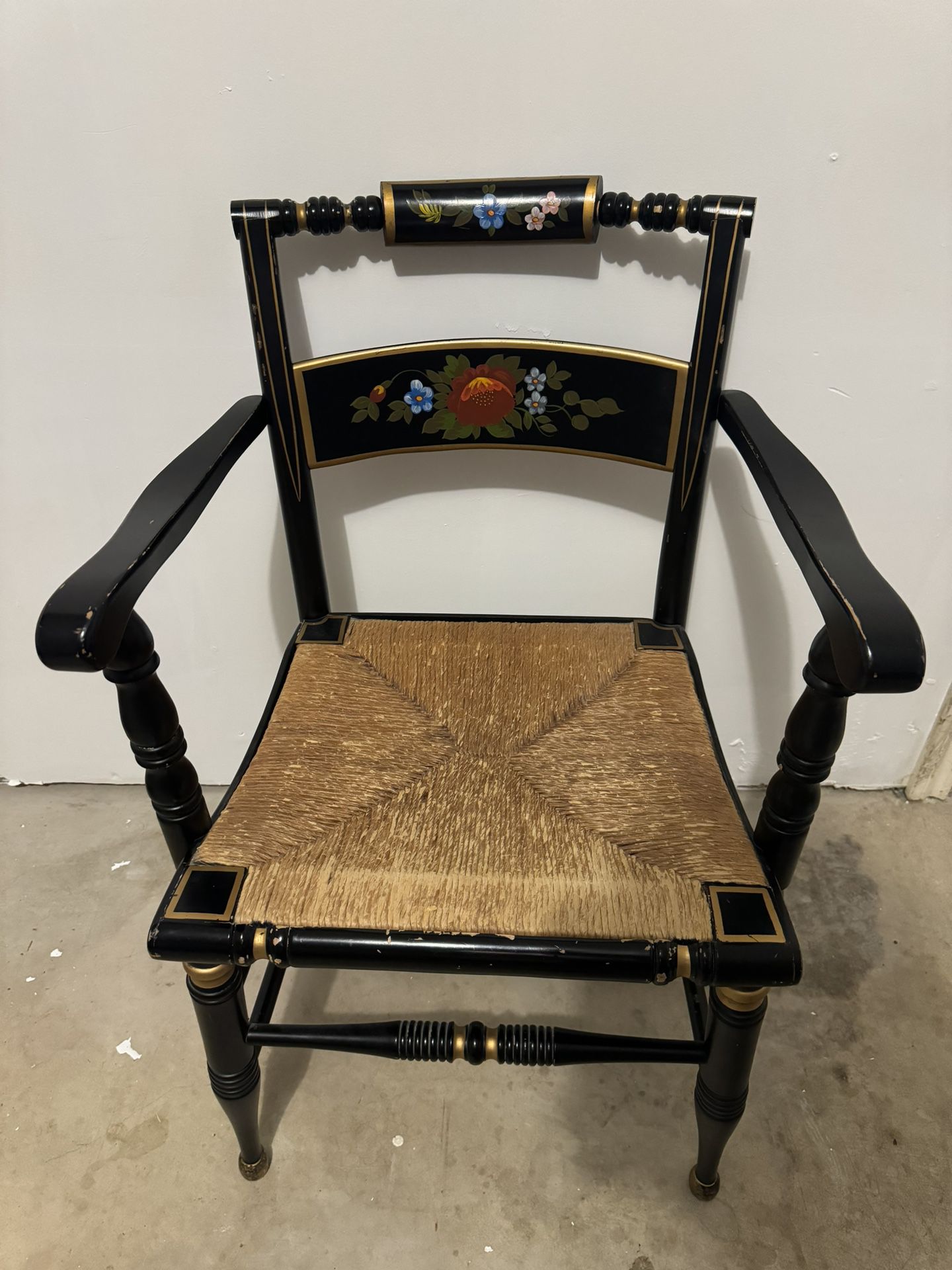 Vintage ‘Boling Chair Company’ Hitchcock Style Dining Chair (Black with Flowers)
