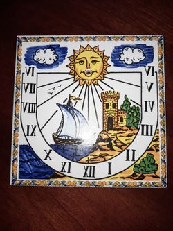 Cool Handpainted Sundial Tile/Wall Art