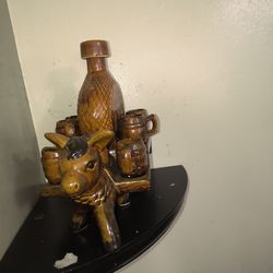 Vintage DONKEY TEQUILA Decanter Bar Set Cart 5 Barrel Shots (-ONE) & Salt Shaker