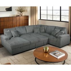 New Corduroy Sectional With Chaise Storage/ Sleeper.  123x97x66x38H.  Free Delivery!