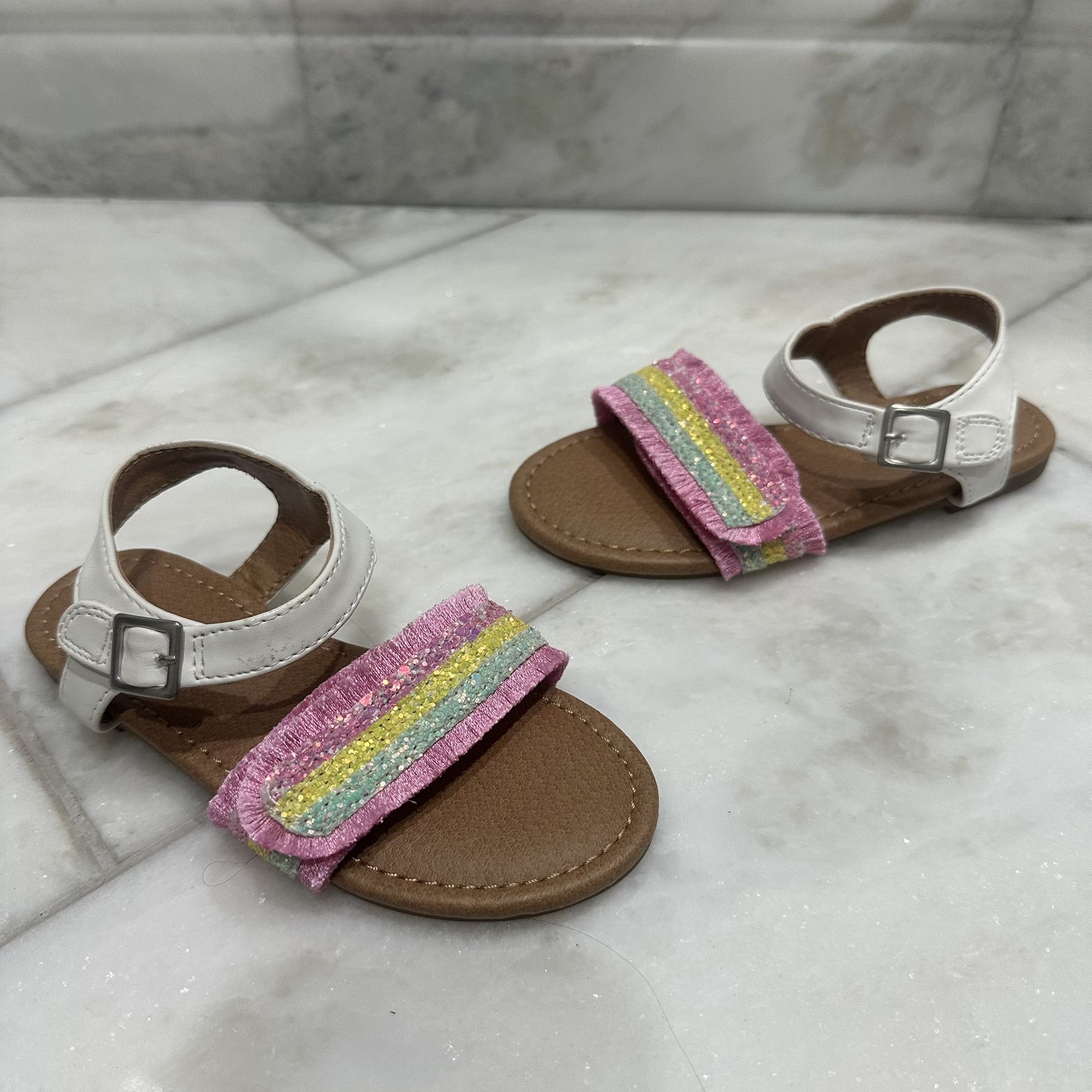NWOT Size 10 Toddler Girl Nina Rainbow Sparkle Fringe Sandals