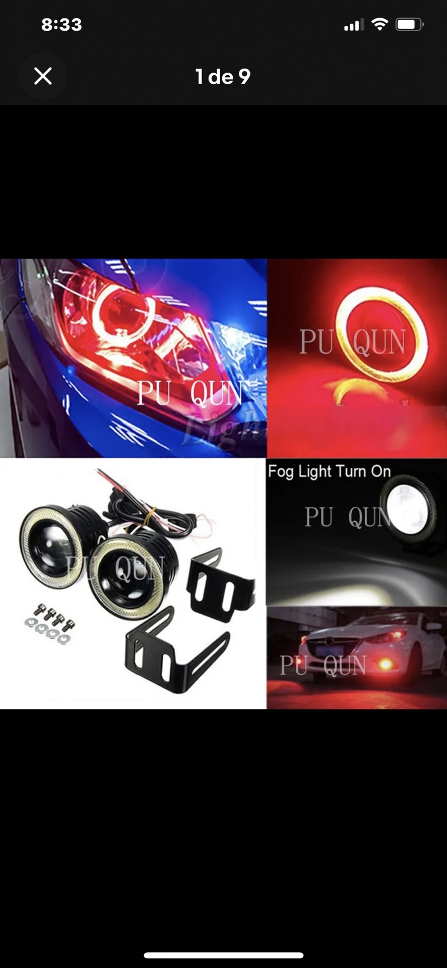 2x High Power Car 3 INCH Projector LED Fog Light w/ Red COB Halo Angel Eye Rings