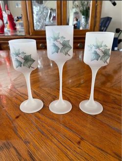 New Trio of Stemmed Frosted Glass Candle Holders with Candles