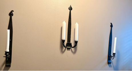 3 Piece Vintage, Fully Restored Cast Iron Gothic Style Wall Sconce’s