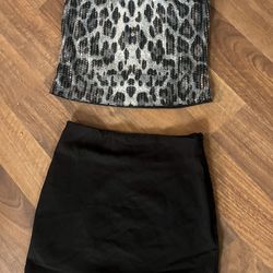 Zebra Print Top + Black Skirt Size Small Brand New!