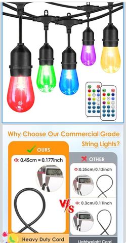 RGB Color Changing Outdoor String Lights with Remote