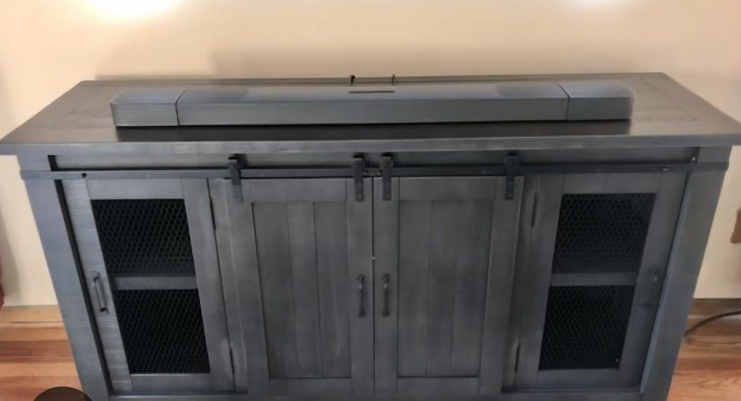 LIKE NEW- Modern TV Stand Fits TVs Up to 70 in. with Adjustable Shelves Dark Gray