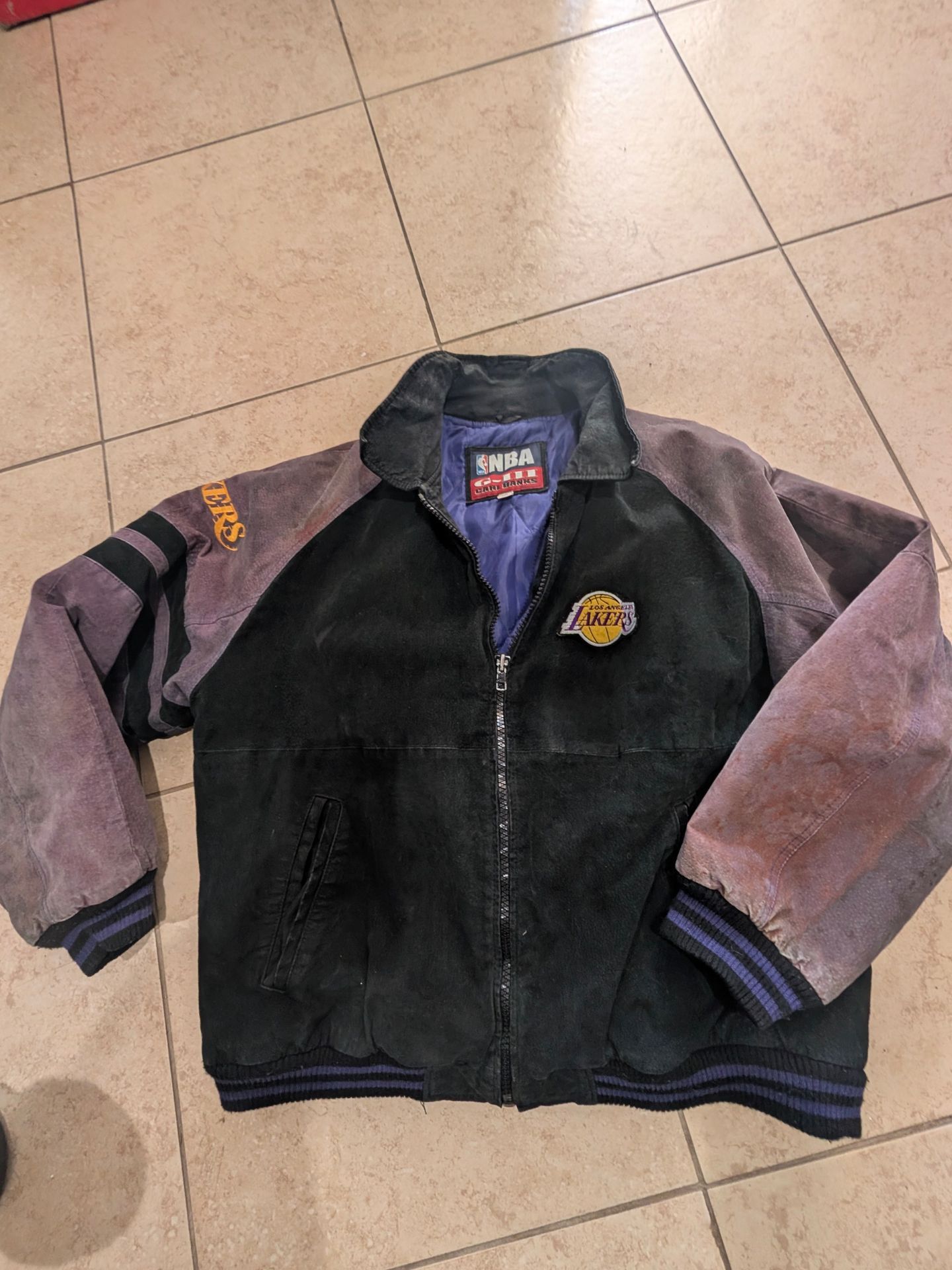 Vintage 90s LA Lakers G-III Carl Banks Suede/Leather Bomber Jacket