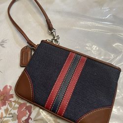 Coach Rare Vintage Denim/Leather Red/Blue Striped Wristlet