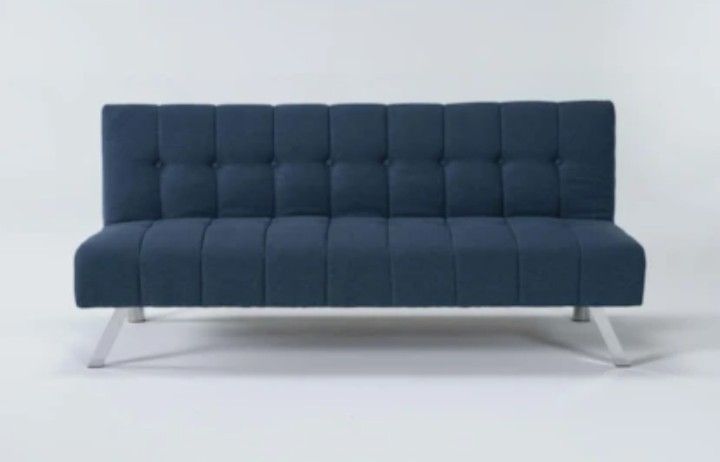 New Sawyer Blue Fabric Convertible Futon Sleeper Sofa Bed with Stainless Steel Legs