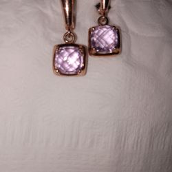 New Checker Cut Cushion Amethyst Earrings
