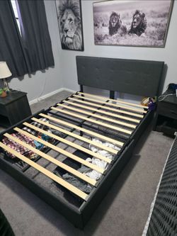 Byron Upholstered Queen Size Platform Bed Frame with 4 Storage Drawers and Headboard