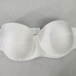 Strapless White Textured Bikini Top Size Small