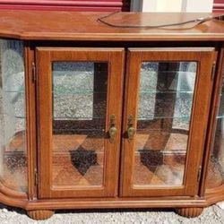 Wood Curved Glass Display Cabinet Side Stand - Lighted