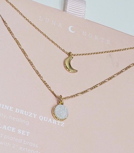 SHIPPING ONLY:  New Luna Norte 14kt Gold Plated Brass Druzy Quartz Necklace & Crescent Moon Necklace 
**2 Piece Necklace Set**