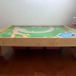 Wooden Table & 3 Storage Bins 