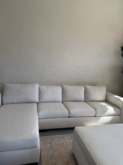 Light Gray Fabric Sectional Sofa with Ottoman