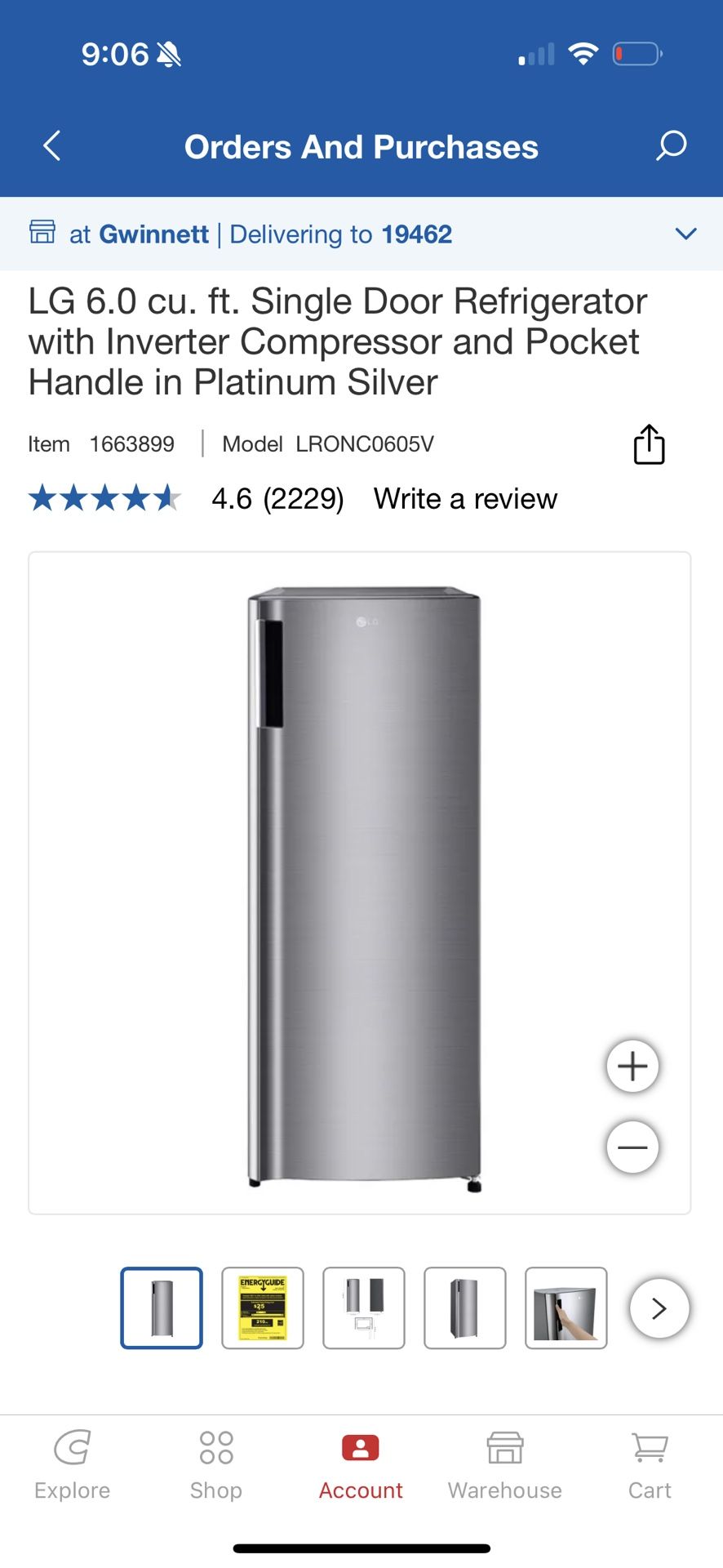 LG 6 cu ft Single Door Refridgerator