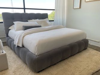 Modern Gray Upholstered Channel Tufted King Bed Frame