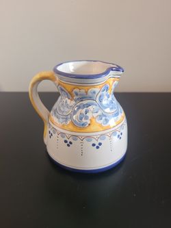 Conde Talavera Mexico Hand Painted Folk Art Pottery Small Pitcher
