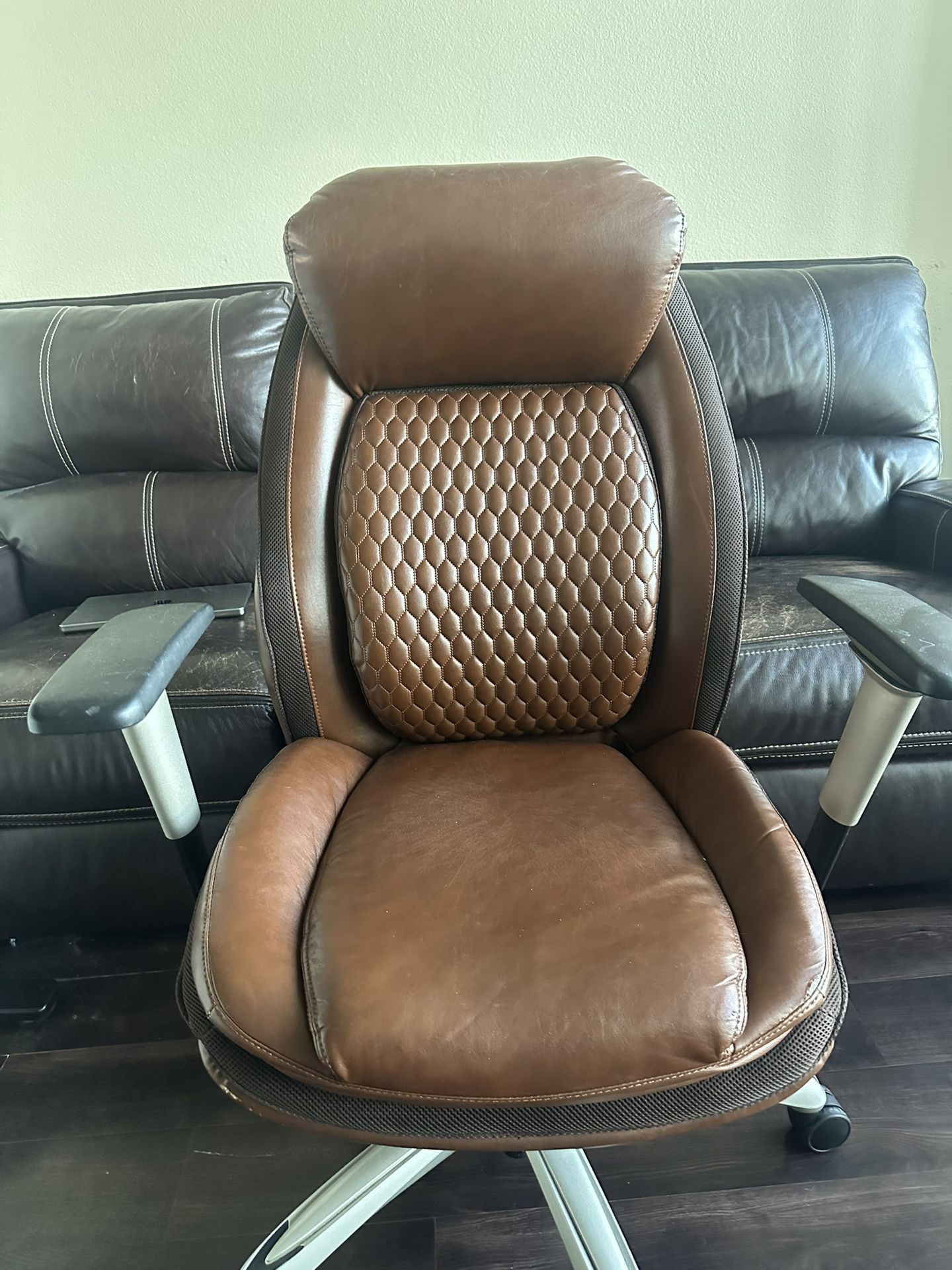 Zephyrus Ergonomic Bonded Leather High-Back Executive Office Chair, Walnut/Silver