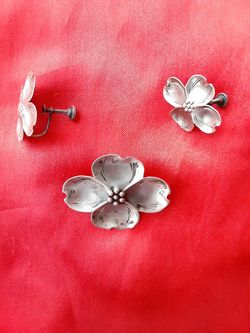 Antique Sterling silver earing and brooch