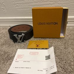 Louis Vuitton, Black And Silver Belt With Box And Papers