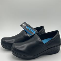 NEW Dr SCHOLLS WORK DYNAMO Black Leather Clogs Slip Resistant Shoes Women's Size 8.5