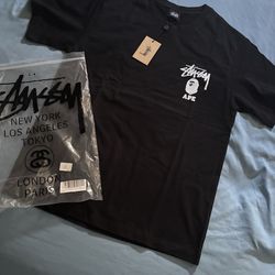 Stussy X Bape black t shirt size S