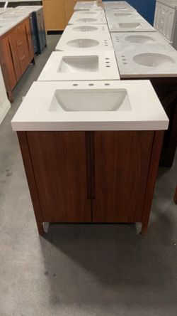 30” Brown Solid Wood Bathroom Vanity with Marble Top (V90)