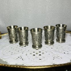 Vintage Pewter Shot Glass - 3 Equestrian Panels