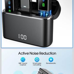 2 Pack Wireless Microphone for iPhone iPad Android, Active Noise Reduction Mini Microphone