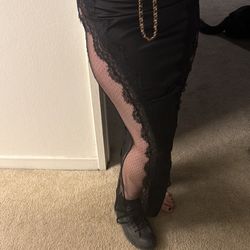 EUC satin skirt black large Sheer Sides Skirt Sexy