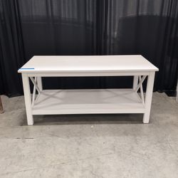 White Farmhouse Style Coffee Table with Lower Shelf