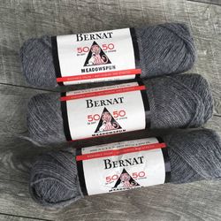 Lot of 3 Vintage Bernat 50 / 50 Meadowspun Wool Nylon Fingering Yarn