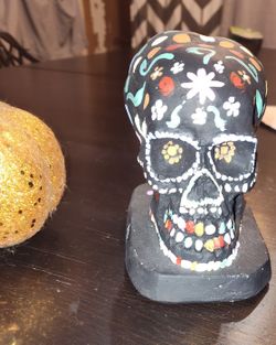Handmade Art Skeleton Decor With Battery Operated Pumpkin 