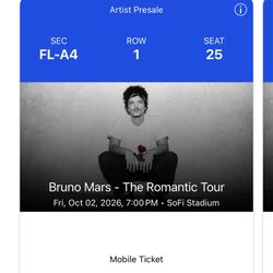Bruno Mars Floor Row 1 Two Tickets Sofi Stadium