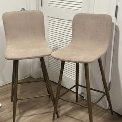 Counter Upholstered Stools Beige With Gold Legs 