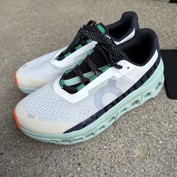 ON CloudMonster 1 White Teal Green Running Shoes Womens Size 5.5 Cloud Tec
