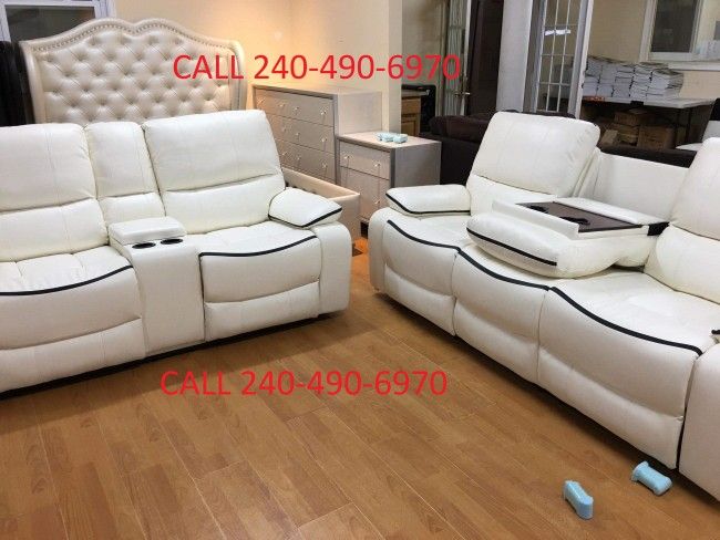 Financing Available White Leather Recliner 2 PC Sofa Loveseat Special