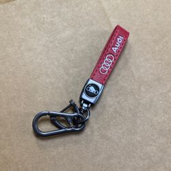 Audi Red Leather Keychain Key Ring 