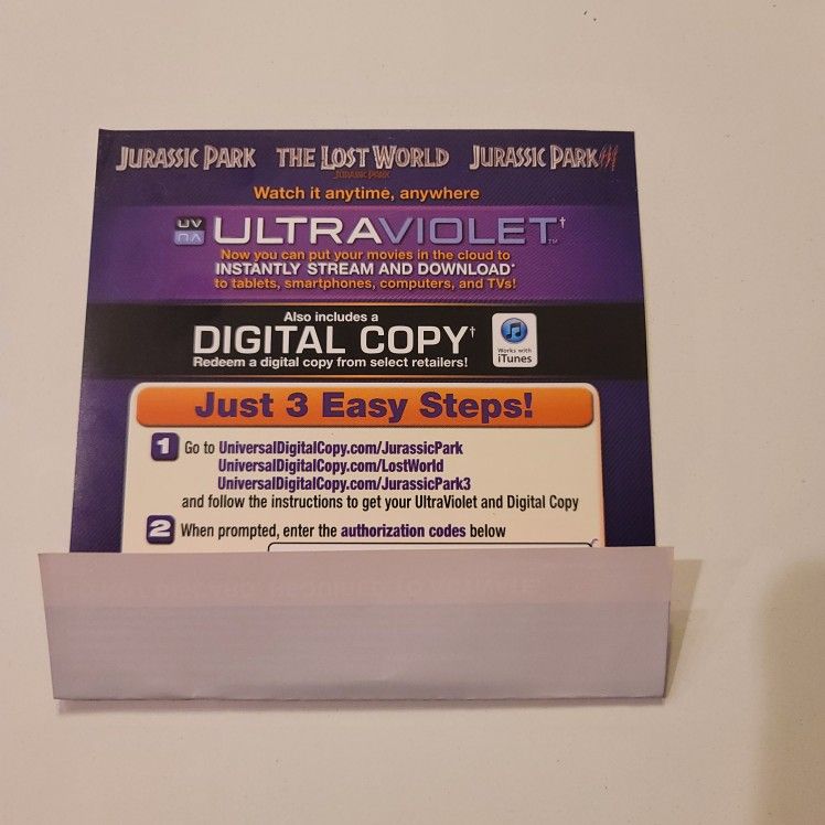 $9 DIGITAL HD MOVIE COLLECTION. JURASSIC PARK , THE LOST WORLD , JURASSIC PARK 3. $9 OR TRADE FOR A MOVIE TITLE I DO NOT ALREADY OWN.